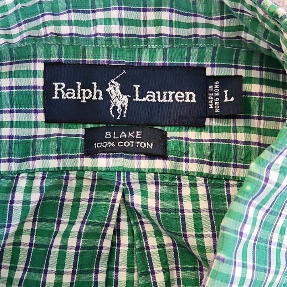 Polo Ralph Lauren‎ Shirt Blake Men's Size Large Green Plaids Purple Pony EUC LN